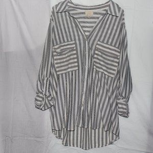 Grey and White Striped Button Shirt
